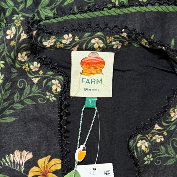 NWT Farm Rio Black Flowers Arch Lenzing Ecovero Euroflax Mini Dress size Large - Picture 10 of 11